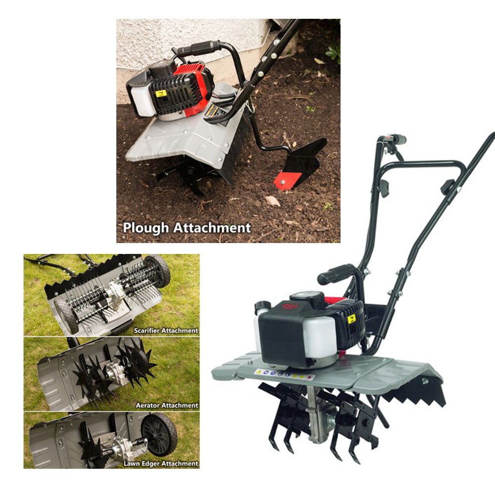 Eckman 42.7cc 2-Stroke Petrol Cultivator + Plough + Lawn Care Set
