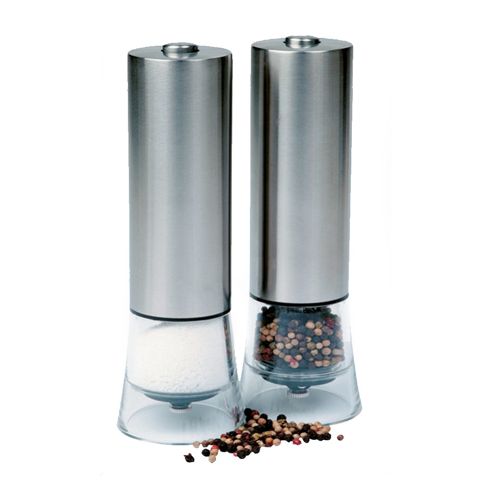 ‘One-Touch’ Stainless Steel Electronic Salt and Pepper Mill - A Pair